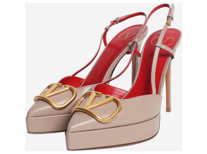 Valentino Neutral Vlogo slingback platform pumps - size EU 38.5 - view 2