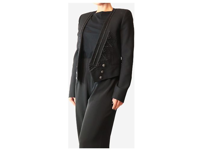 Autre Marque Schwarzer taillierter Blazer mit Stickereidetails - size UK 12 - Ansicht 3