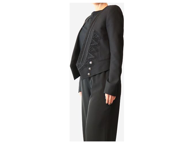 Autre Marque Schwarzer taillierter Blazer mit Stickereidetails - size UK 12 - Ansicht 4