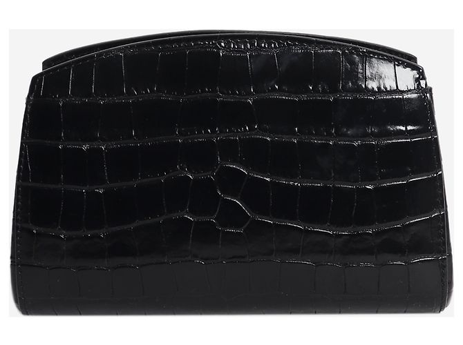 Autre Marque Pushlock-Clutch in schwarzer Krokoprägung - Ansicht 3