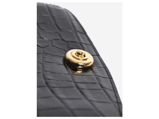 Autre Marque Pushlock-Clutch in schwarzer Krokoprägung - Ansicht 5