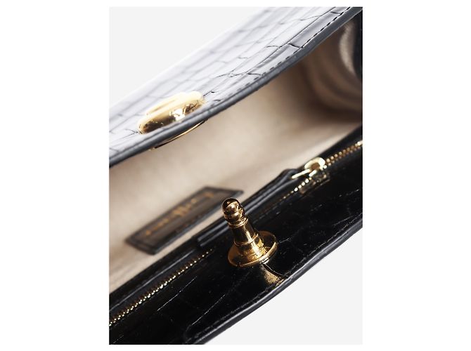 Autre Marque Pushlock-Clutch in schwarzer Krokoprägung - Ansicht 6