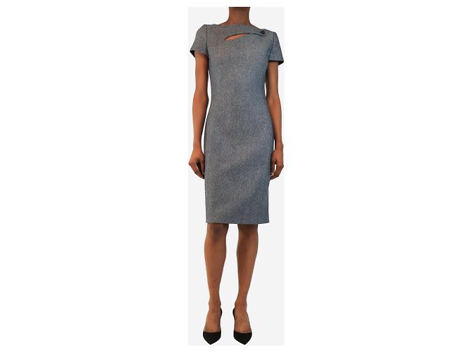 Christian Dior Graues Tweed-Midikleid mit Cut-Out-Details - size UK 8 - Ansicht 3
