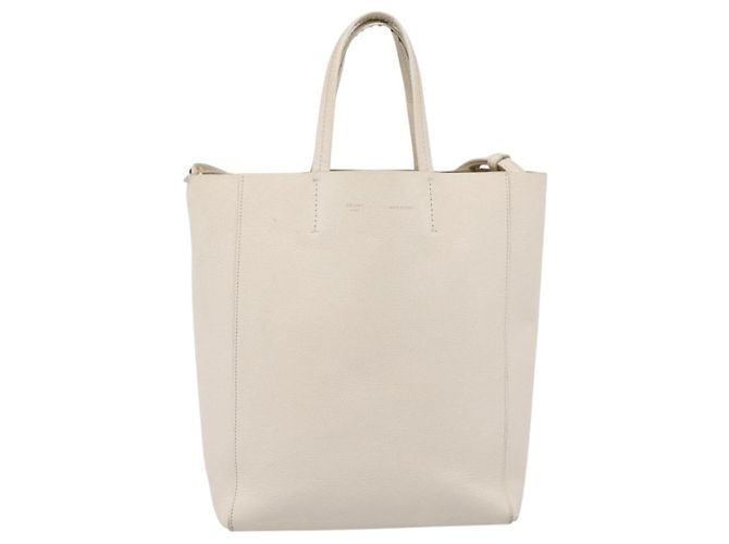 Céline CELINE Vertical Cabas Tote Bag aus Leder 2-Wege White Gold - Ansicht 13