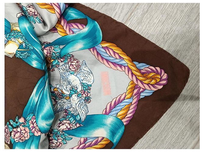 Lenço de seda Moschino com estampado de pombas e laços - vista 12