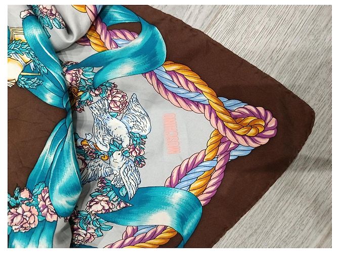 Lenço de seda Moschino com estampado de pombas e laços - vista 13