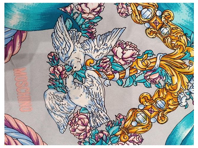 Lenço de seda Moschino com estampado de pombas e laços - vista 9