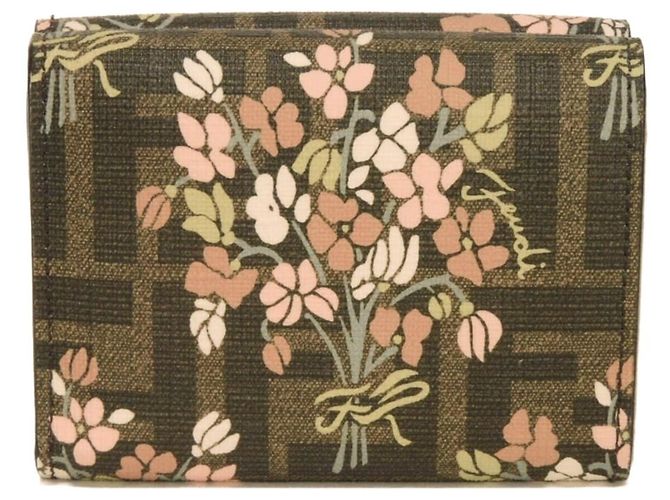 Zucca Portafoglio tri-fold Fendi in tessuto marrone - vista 3