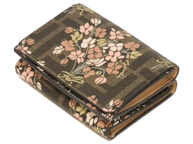 Zucca Portafoglio tri-fold Fendi in tessuto marrone - vista 4