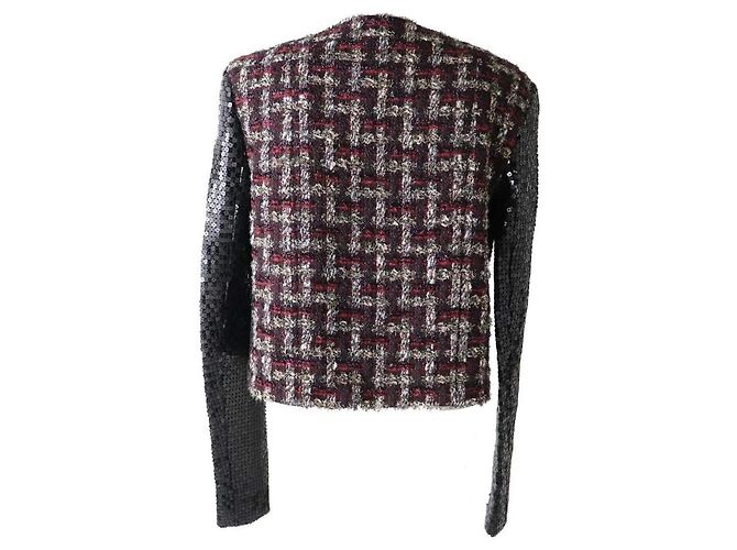 Chanel Tweed-Jacke mit Pailletten in Schwarz und Rot - Ansicht 13
