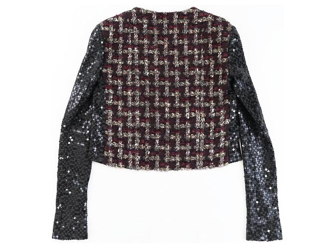 Chanel Tweed-Jacke mit Pailletten in Schwarz und Rot - Ansicht 2