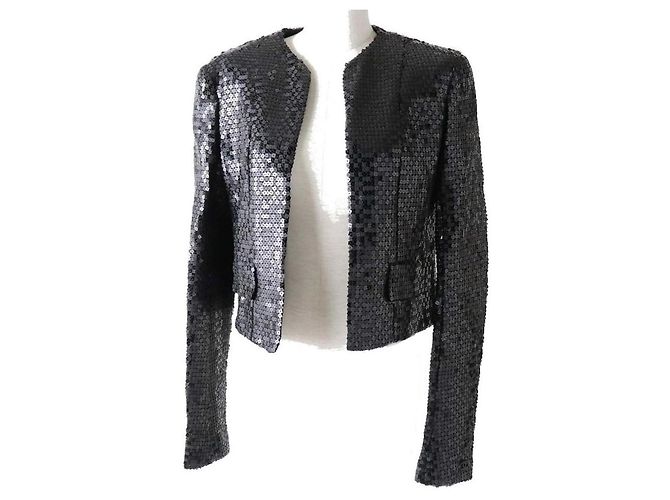 Chanel Tweed-Jacke mit Pailletten in Schwarz und Rot - Ansicht 3