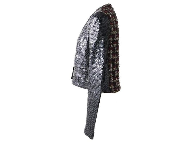 Chanel Tweed-Jacke mit Pailletten in Schwarz und Rot - Ansicht 4