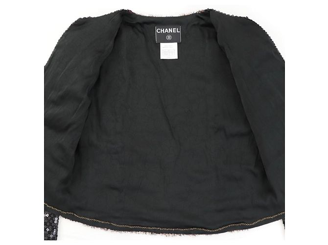 Chanel Tweed-Jacke mit Pailletten in Schwarz und Rot - Ansicht 5