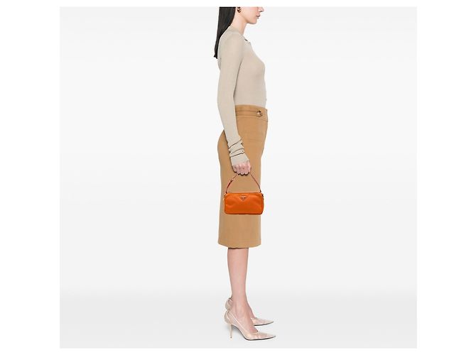 Saffiano Bolsa de Ombro Prada em Tessuto Laranja - vista 6