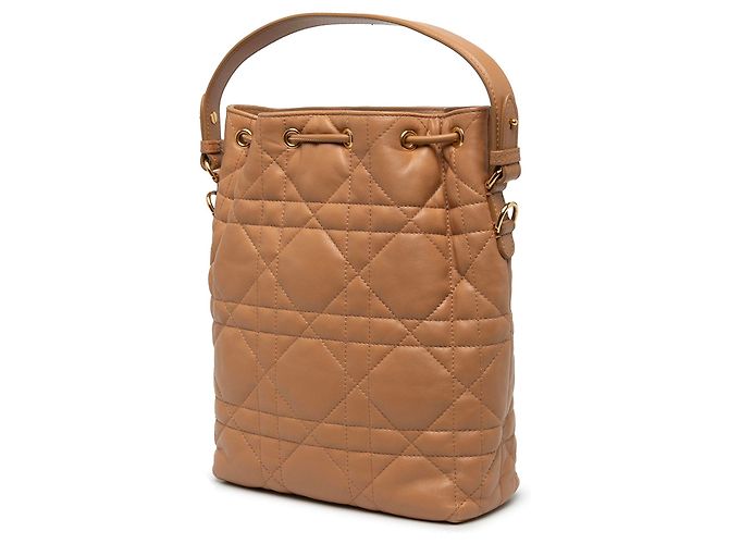 Borsa secchiello Dior Caro Small in pelle di agnello Macrocannage marrone - vista 2