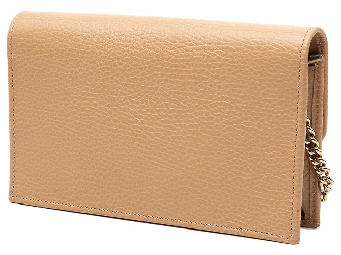 Portafoglio con catena Gucci in pelle di vitello Dollar marrone con G intrecciate - vista 2