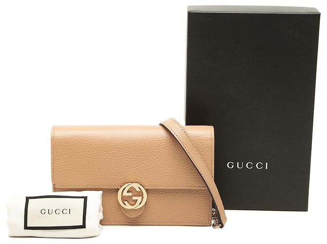 Portafoglio con catena Gucci in pelle di vitello Dollar marrone con G intrecciate - vista 7