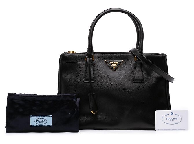 Prada Bolsa Galleria Double Zip Small em couro Saffiano preto - vista 7
