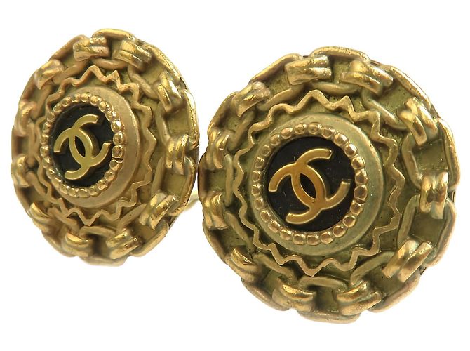 Orecchini a clip rotondi Chanel Gold Gold Plated Resin CC Chain - vista 6