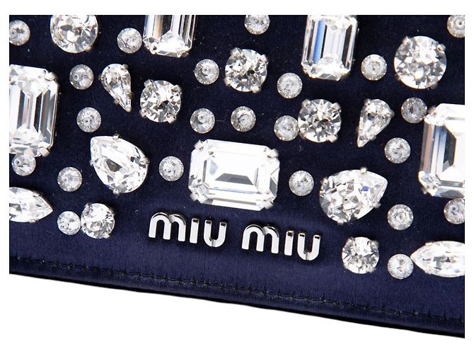 Borsa crossbody in raso blu con cristalli Miu Miu - vista 5