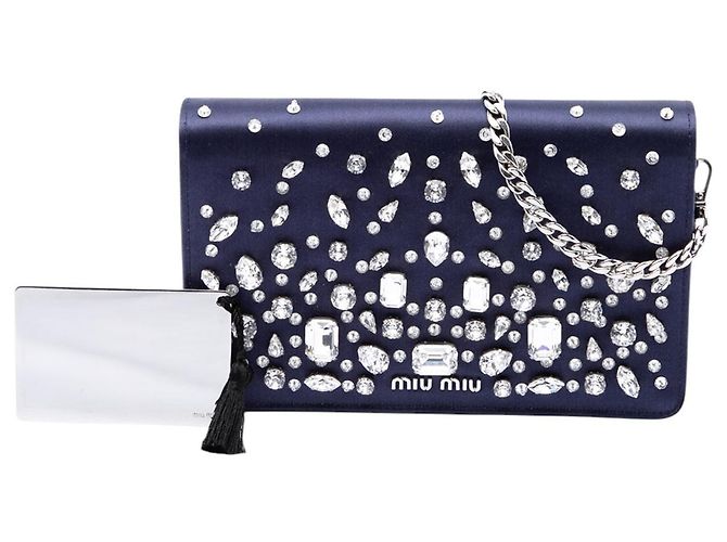 Borsa crossbody in raso blu con cristalli Miu Miu - vista 7