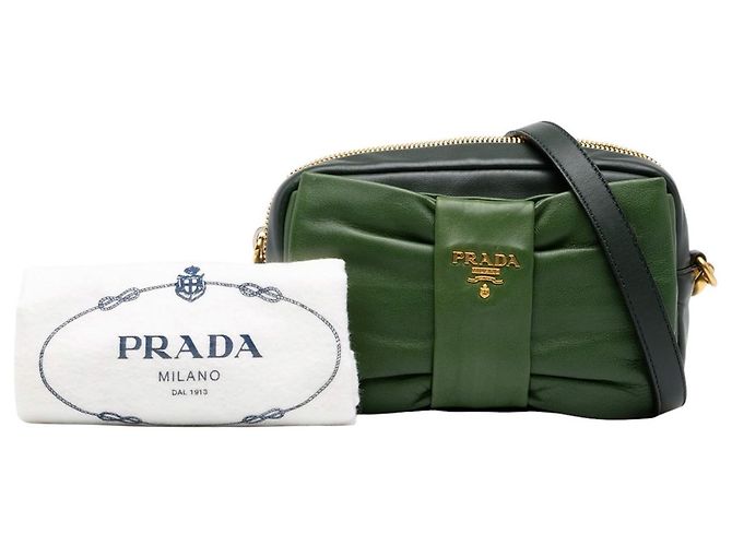 Bow Prada Green Bicolor Nappa Fiocco Clutch mit Riemen - Ansicht 7