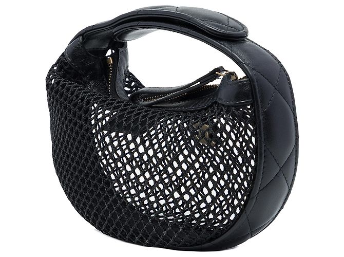 Borsetta Hobo Chanel Mini CC in mesh nero e pelle d'agnello matelassé - vista 2