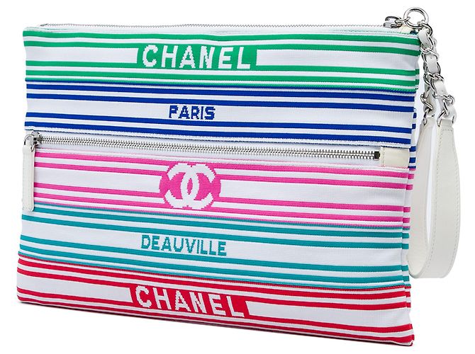 Clutch Chanel White Venise Biarritz in fibre miste - vista 2