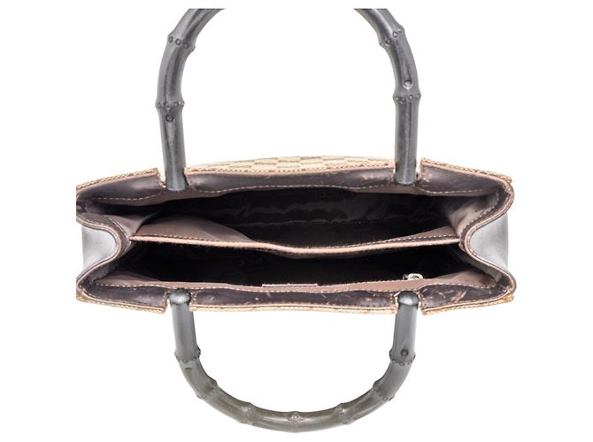 Bamboo Borsa Gucci con manico in bambù in tela GG beige e pelle di vitello - vista 4