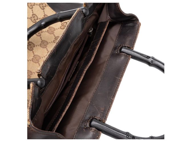 Bamboo Borsa Gucci con manico in bambù in tela GG beige e pelle di vitello - vista 6