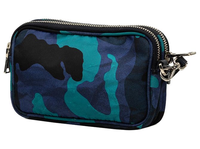 Double Prada Bolso Camera Mini Tessuto Camuflaje Azul con Doble Cremallera - vista 2