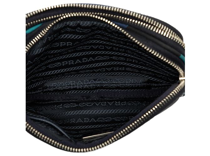 Double Prada Bolso Camera Mini Tessuto Camuflaje Azul con Doble Cremallera - vista 4