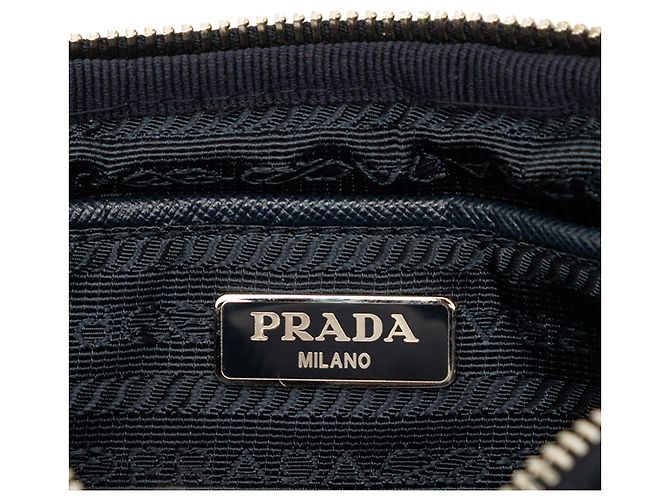 Double Prada Bolso Camera Mini Tessuto Camuflaje Azul con Doble Cremallera - vista 5