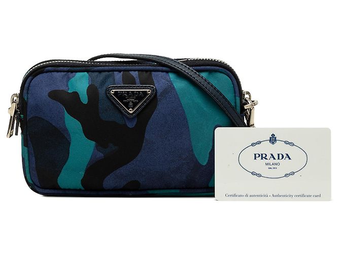 Double Prada Bolso Camera Mini Tessuto Camuflaje Azul con Doble Cremallera - vista 7