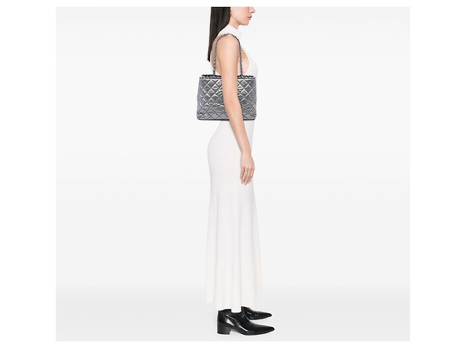 Borsa Chanel Silver Small Quilted Metallic Aged Calfskin Chain Me Tote - vista 6