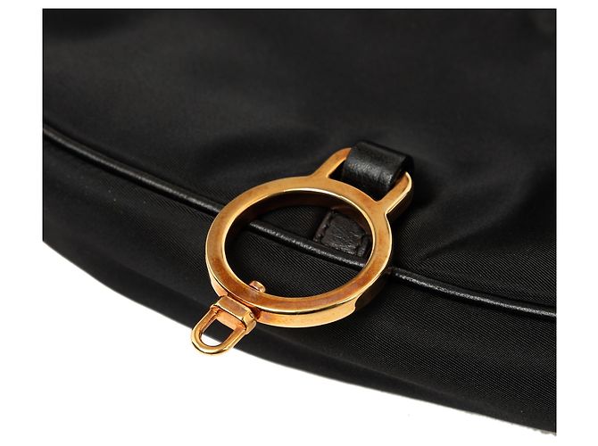 Bolsa de ombro Prada em couro de bezerro macio e tessuto preto - vista 6