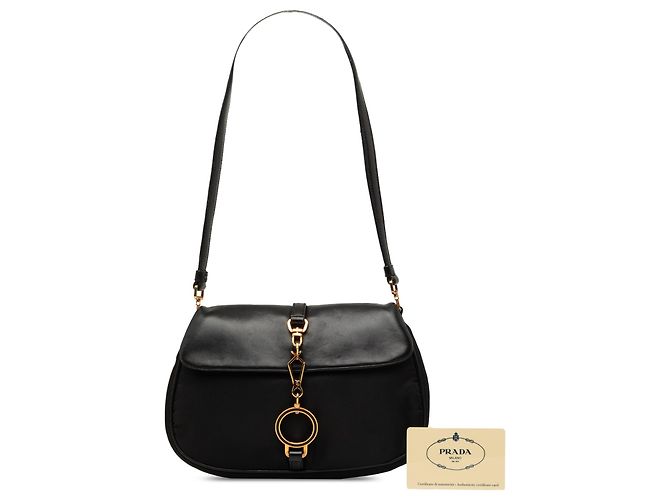 Bolsa de ombro Prada em couro de bezerro macio e tessuto preto - vista 8