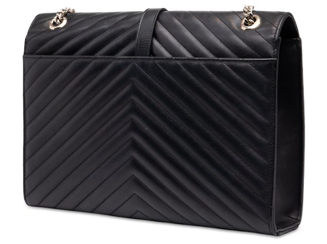 Autre Marque Saint Laurent Large Envelope Bag aus Kalbsleder Chevron Monogramm Schwarz - Ansicht 2