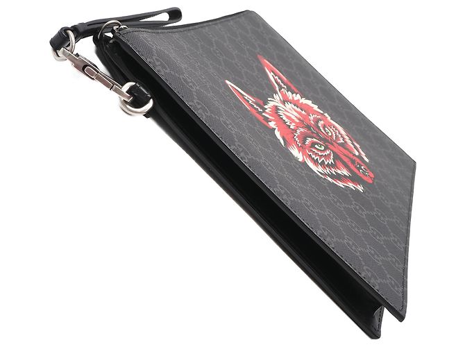Clutch Gucci Black GG Supreme Wolf - vista 13