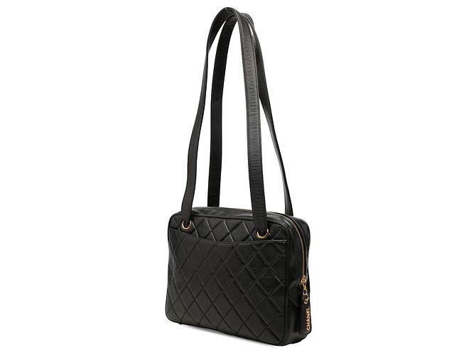 Chanel Schultertasche aus schwarzem gestepptem Lammleder - Ansicht 2