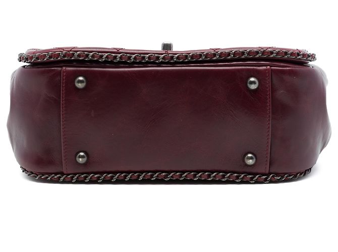 Chanel Red Small Quilted Calfskin CC Enchained Accordion Flap - vista 3