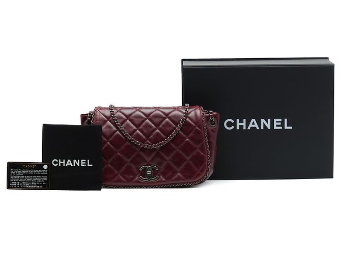 Chanel Red Small Quilted Calfskin CC Enchained Accordion Flap - vista 7