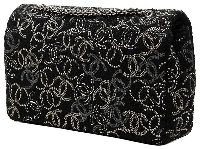 Chanel Black Paris Shanghai Medium Tweed Strass Embellished Pudong Double Flap - Ansicht 2