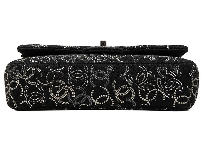 Chanel Black Paris Shanghai Medium Tweed Strass Embellished Pudong Double Flap - Ansicht 3
