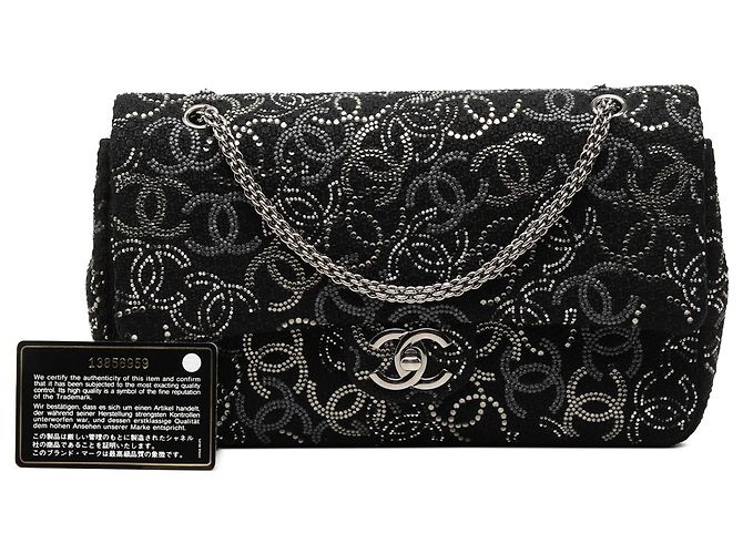 Chanel Black Paris Shanghai Medium Tweed Strass Embellished Pudong Double Flap - Ansicht 7