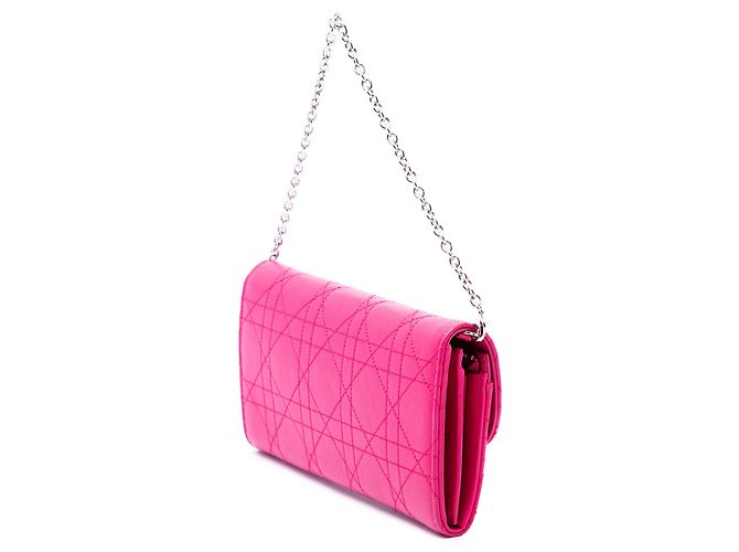 Portafoglio Diorling con catena in pelle di vitello Cannage rosa Dior - vista 2