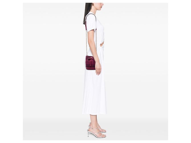 Borsa a secchiello Burberry Horseferry Check in tela tinta rossa - vista 5