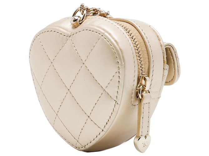 Borsa Chanel Gold Mini Quilted Metallic Lambskin CC In Love Heart Bag - vista 2