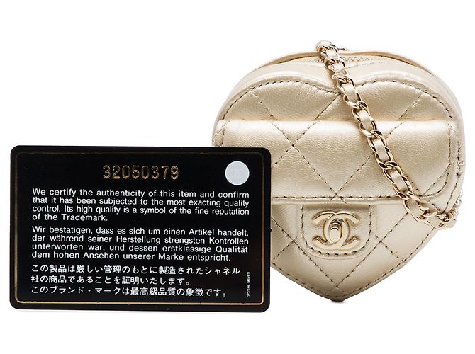 Borsa Chanel Gold Mini Quilted Metallic Lambskin CC In Love Heart Bag - vista 7